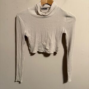 Aritzia Wilfred Free Beige Cream Ribbed Mockneck Long sleeve Tee- Size XS